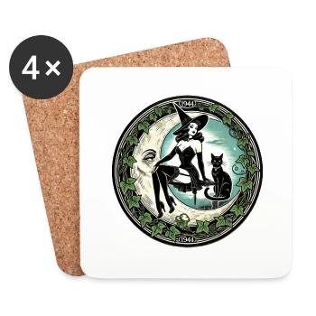 Pinup Hexe - Untersetzer (4er-Set) - Weiß - Vorne
