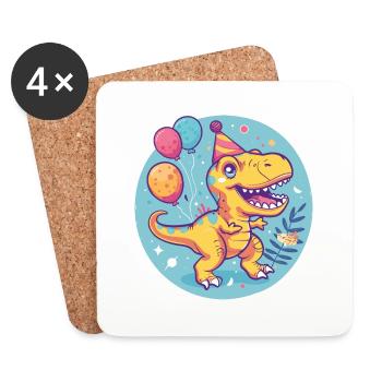 dinosaure t-rex anniversaire bébé - Dessous de verre (lot de 4) - blanc - Devant