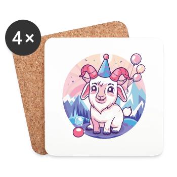 Chèvre de montagne anniversaire bébé - Dessous de verre (lot de 4) - blanc - Devant