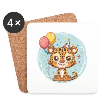 Bébé d’anniversaire léopard - Dessous de verre (lot de 4) - blanc - Devant