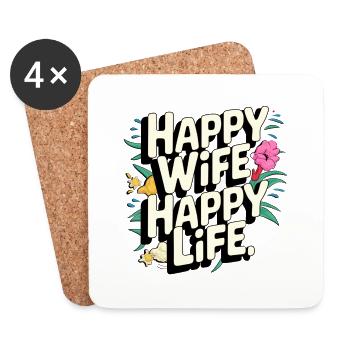 Happy Wife Happy Life - Untersetzer (4er-Set) - Weiß - Vorne