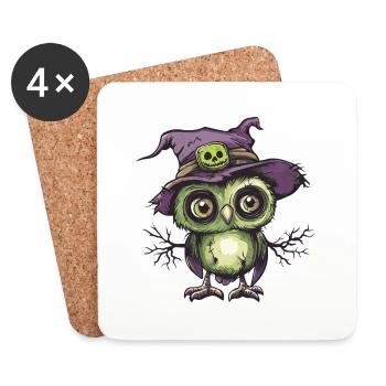 hibou Halloween bande dessinée drôle - Dessous de verre (lot de 4) - blanc - Devant