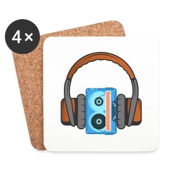 Headphones and audio cassette - Coasters (set of 4) - white - Front