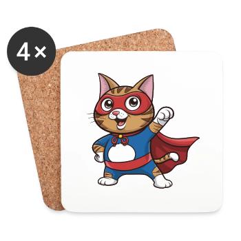 Katze im Superhelden-Umhang - Untersetzer (4er-Set) - Weiß - Vorne