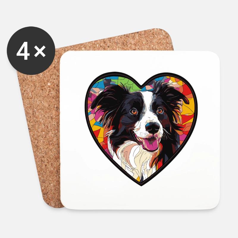 Border Collie Hund Herz Hundeliebe - Untersetzer (4er-Set) - Weiß