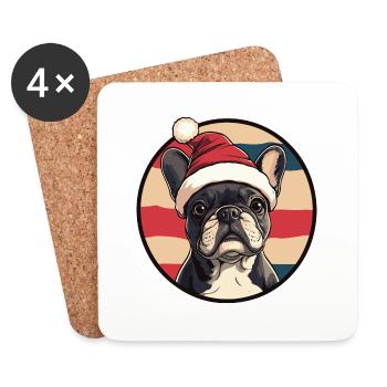 Buldog Français Chien Noël - Dessous de verre (lot de 4) - blanc - Devant