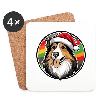 Border Collie Chien Noël Noël - Dessous de verre (lot de 4) - blanc - Devant