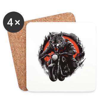 Wolf Motorcycle Biker Beast - Coasters (set of 4) - white - Front