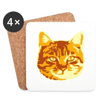 Joli chat réaliste face de tête - Dessous de verre (lot de 4) - blanc - Devant