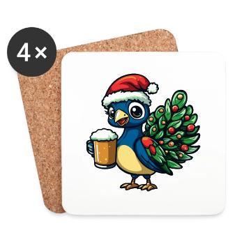Pfau Vogel Bier Xmas Weihnachten - Untersetzer (4er-Set) - Weiß - Vorne