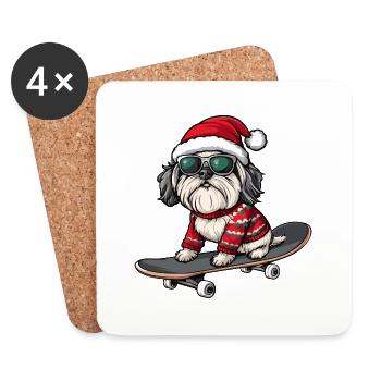 Havanese Dog Christmas Skateboard - Coasters (set of 4) - white - Front