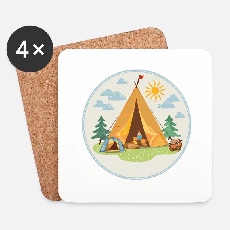 Camping TShirt - Untersetzer (4er-Set) - Weiß
