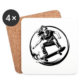 Skateboarding Woman Skateboard - Coasters (set of 4) - white - Front