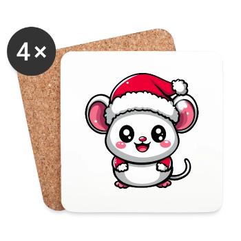 Maus Weihnachten Niedlich - Untersetzer (4er-Set) - Weiß - Vorne