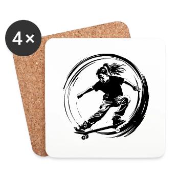 Skateboarding Woman Skateboard Silhouette - Coasters (set of 4) - white - Front
