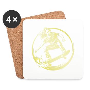 Skateboarding Woman Skateboard - Coasters (set of 4) - white - Front