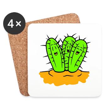 3 Cacti Friends Cactus Faces Prickly Desert - Coasters (set of 4) - white - Front
