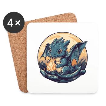 Blauer Drache am Feuer - Untersetzer (4er-Set) - Weiß - Vorne