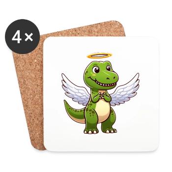 Mignon Dino Trex Angel Dessin animé Ailes de dinosaure - Dessous de verre (lot de 4) - blanc - Devant