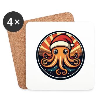 Pieuvre Animal de Noël - Dessous de verre (lot de 4) - blanc - Devant
