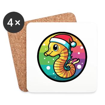 Seahorse Christmas Animal - Coasters (set of 4) - white - Front