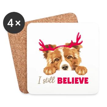 Niedlicher spähender Collie-Hund mit weihnachtlichen Hirschhörnern - Untersetzer (4er-Set) - Weiß - Vorne