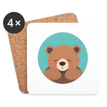 Cuddle-Ready Teddy Bear with Pink Cheeks - Coasters (set of 4) - white - Front