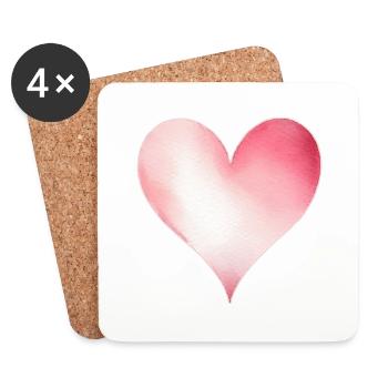 Coeur aquarelle - Dessous de verre (lot de 4) - blanc - Devant