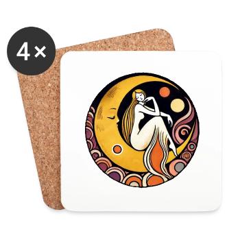 Déesse rétro de la lune - Dessous de verre (lot de 4) - blanc - Devant