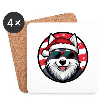 Husky chien Noël cool - Dessous de verre (lot de 4) - blanc - Devant
