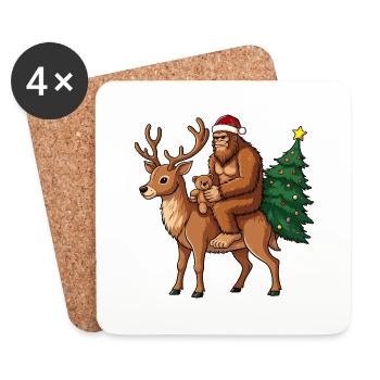 Teddy Santa Bigfoot chevauche un cerf Noël - Dessous de verre (lot de 4) - blanc - Devant