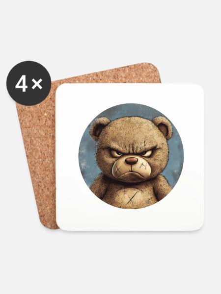 Grimmiger Teddy: Tough und einzigartig - Untersetzer (4er-Set) - Weiß