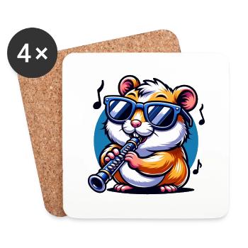 Hamster cool avec clarinette jouant de la musique - Dessous de verre (lot de 4) - blanc - Devant