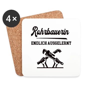 Rohrbauerin Ausbildung Bestanden Azubi Straßenbau - Untersetzer (4er-Set) - Weiß - Vorne