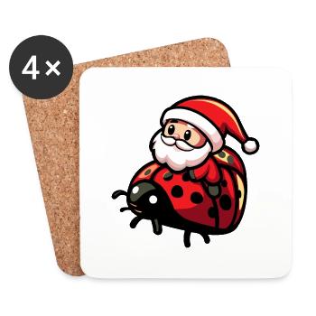 Marienkäfer Weihnachtsmann - Untersetzer (4er-Set) - Weiß - Vorne