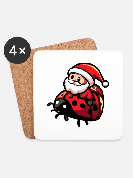 Marienkäfer Weihnachtsmann - Untersetzer (4er-Set) - Weiß