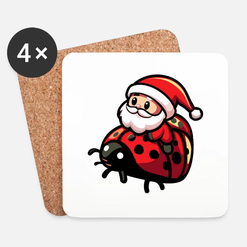 Marienkäfer Weihnachtsmann - Untersetzer (4er-Set) - Weiß