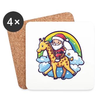 Giraffe Weihnachtsmann Regenbogen - Untersetzer (4er-Set) - Weiß - Vorne