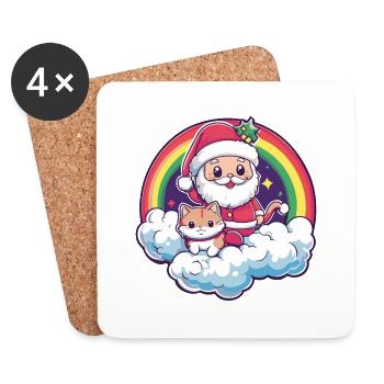 Katze Weihnachtsmann Regenbogen - Untersetzer (4er-Set) - Weiß - Vorne