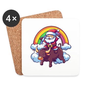 Stier Weihnachtsmann Regenbogen - Untersetzer (4er-Set) - Weiß - Vorne
