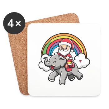 Mammut Weihnachtsmann Regenbogen - Untersetzer (4er-Set) - Weiß - Vorne