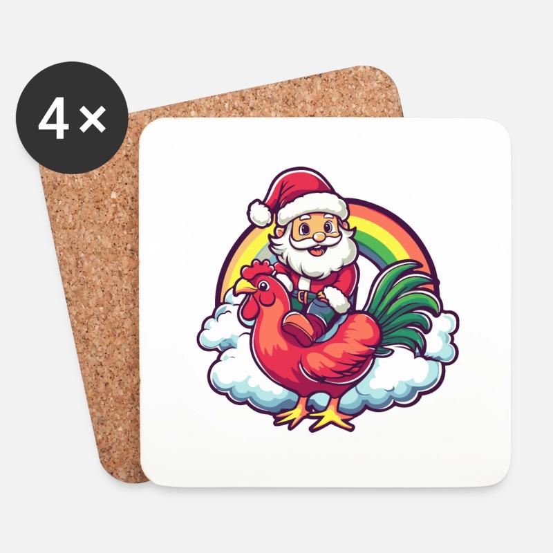Hahn Weihnachtsmann Regenbogen - Untersetzer (4er-Set) - Weiß