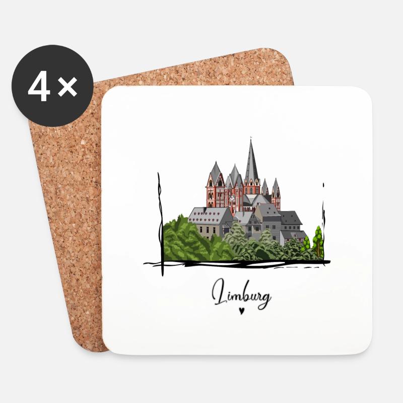 Limburger Dom // Illustration - Untersetzer (4er-Set) - Weiß