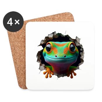Bunter Gecko Kopf im Loch 1 - Untersetzer (4er-Set) - Weiß - Vorne