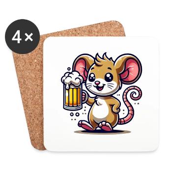 Cute Mouse Drinking Beer - Untersetzer (4er-Set) - Weiß - Vorne