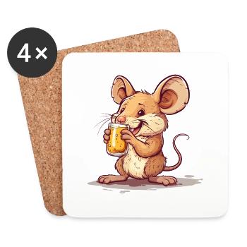 Cute Mouse Drinking Beer 2 - Untersetzer (4er-Set) - Weiß - Vorne