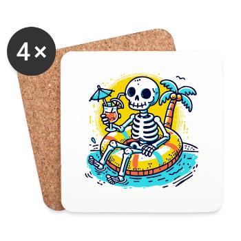 Skelett mit Schwimmreifen – Lustiges Sommerdesign - Untersetzer (4er-Set) - Weiß - Vorne