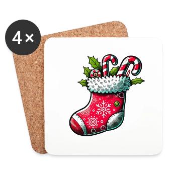 Chaussette de Noël - Dessous de verre (lot de 4) - blanc - Devant