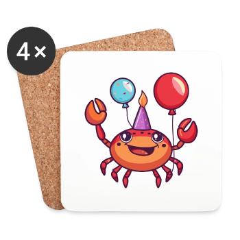 crabe crabe anniversaire bande dessinée mignon - Dessous de verre (lot de 4) - blanc - Devant
