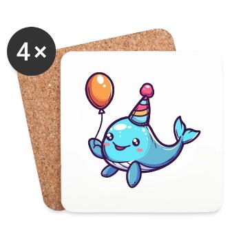 Whale Birthday Comic Cute - Coasters (set of 4) - white - Front